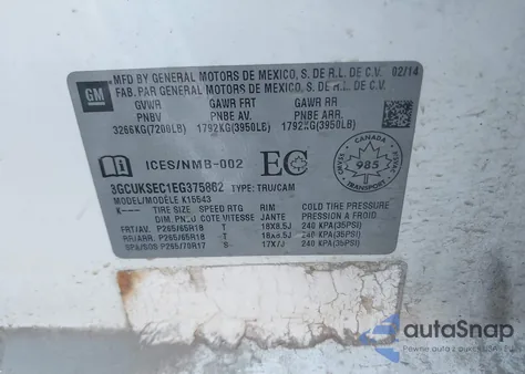 2014 Chevrolet Silverado 1500 1Lz/2Lz from USA, damaged, VIN 3GCUKSEC1EG375862